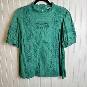 Universal Thread Green Short Sleeve Blouse  Lace Accent C21